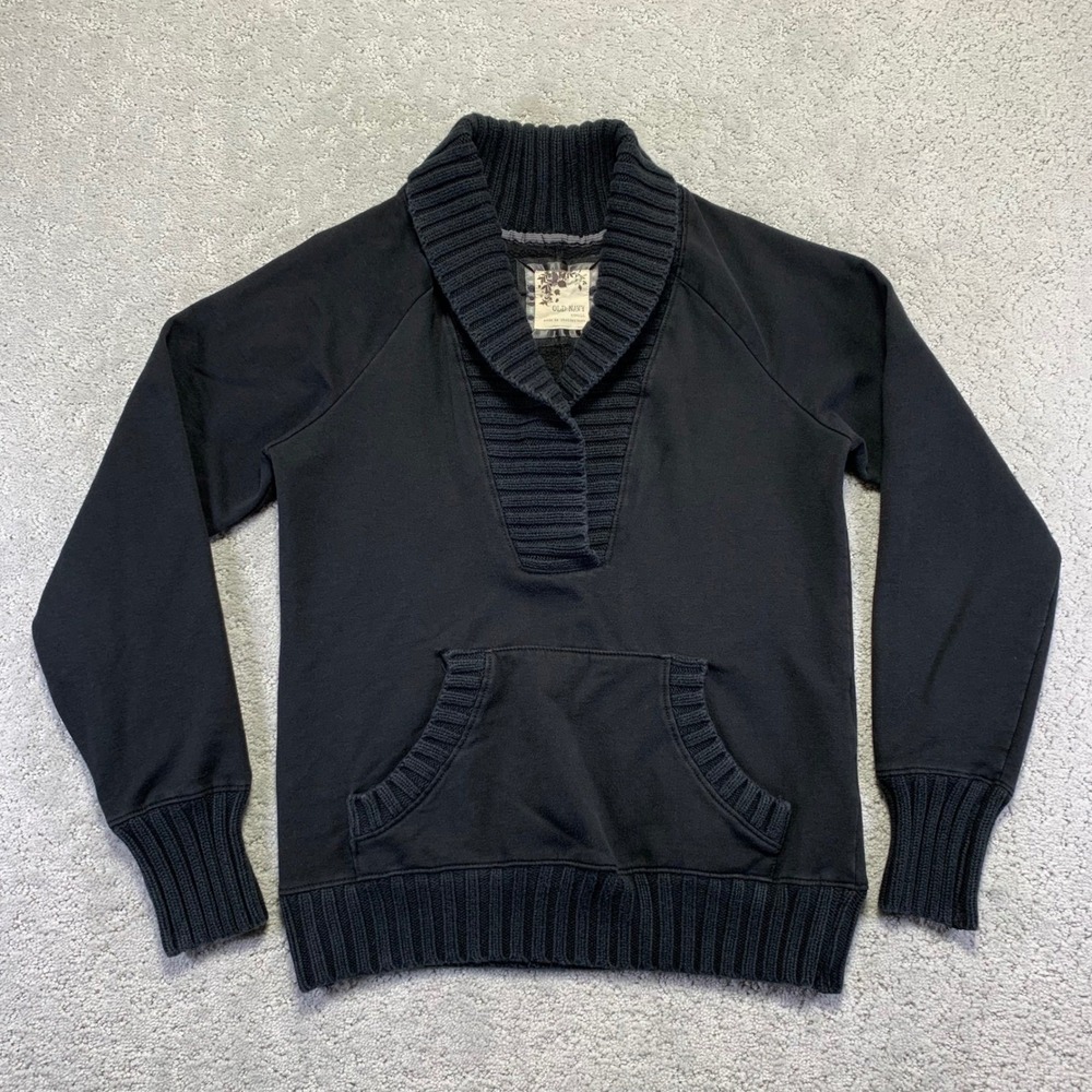 Old Navy Womens Sweater Womens XS Black Shawl Collar Knit Pullover Pockets‎ Y2k